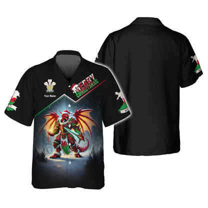 Welsh Dragon Christmas Armor 3D Shirt Personalized Name Gif For Welsh Lovers