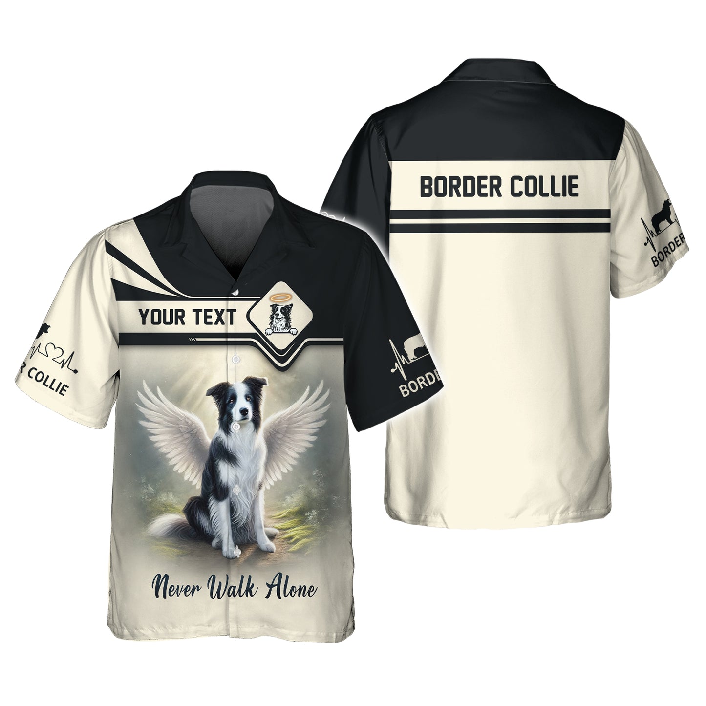 Camiseta personalizada con nombre en 3D de Border Collie. Nunca camines solo. Regalo para amantes de los perros