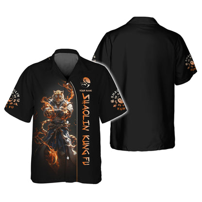 Tiger Spirit Custom Shaolin Kung Fu T-Shirt With Fiery Personalized Name Gift For Shaolin Kungfu Lovers