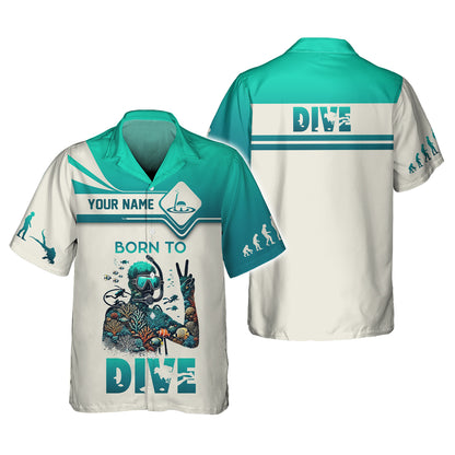 Camiseta personalizada con nombre de buceo en 3D Born To Dive, regalo personalizado para amantes del buceo