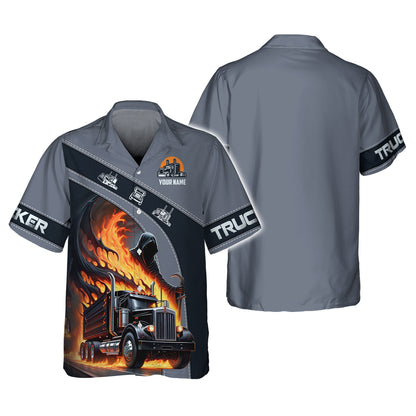 Fire Black Truck Custom Name Shirt Truck Or Treat Gift For Trucker Lover 3D Shirts