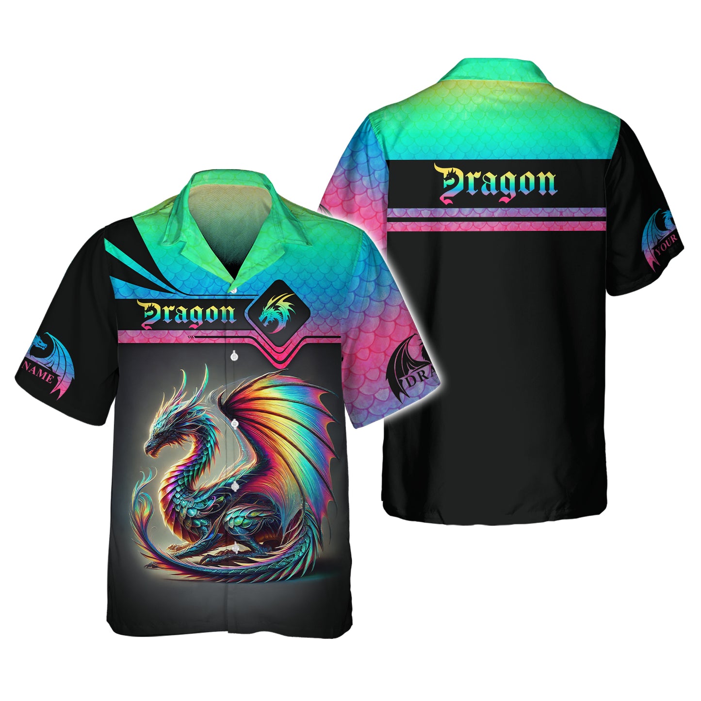 T-shirt néon à imprimé dragon 3D complet, cadeau personnalisé pour les amoureux des dragons