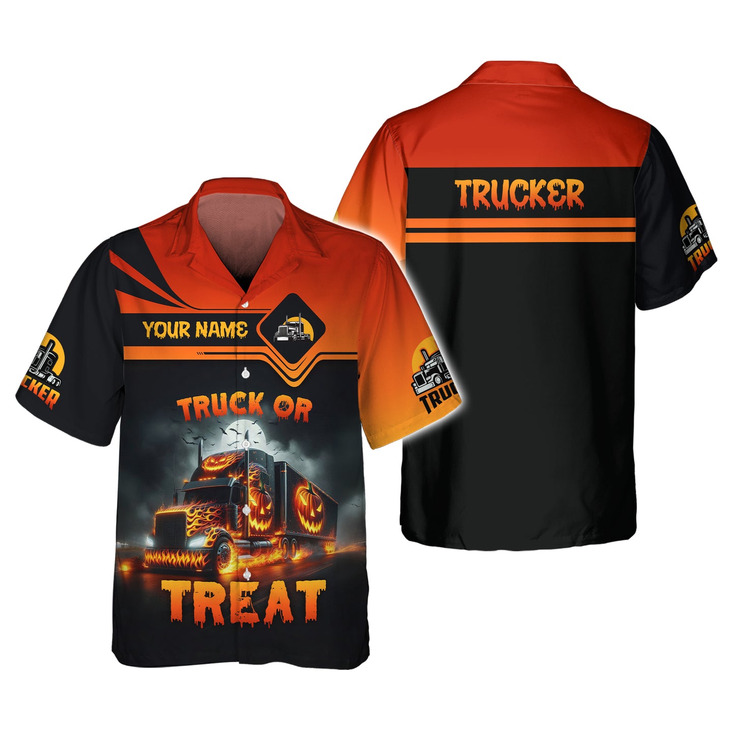 Camisa de Halloween con nombre personalizado para camionero, regalo de camión o golosina para amantes de Halloween, camisetas 3D