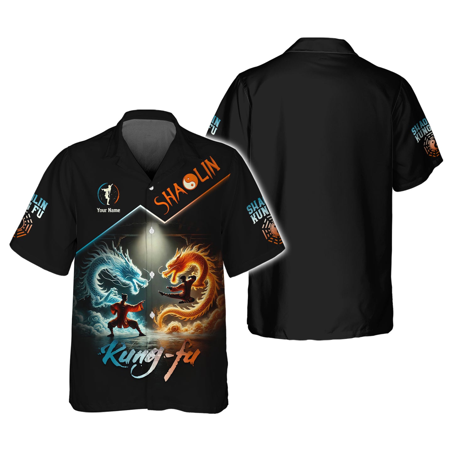 Camiseta con estampado 3D completo de dragón elemental de kungfu Shaolin, regalo con nombre personalizado para amantes del kungfu Shaolin