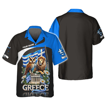 Personalized Lion With Owl Of Greece Shirt - Celebrate Greek Heritage