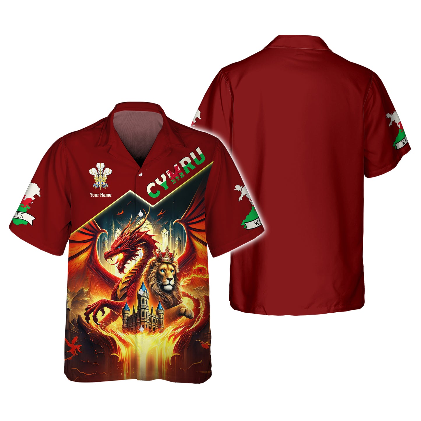 3D Full Print Dragon With Lion King Of Wales Shirt Personalized Name Gif For Welsh Lovers