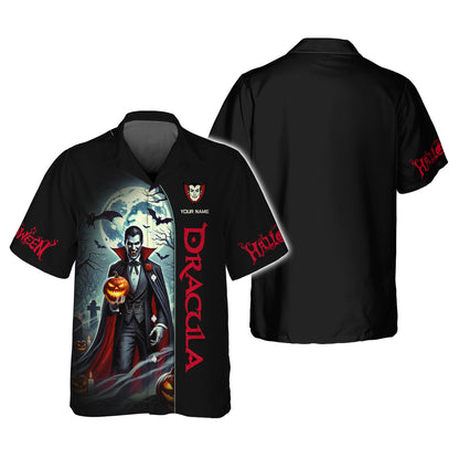 Camisetas con estampado 3D completo de Drácula con calabaza, regalo con nombre personalizado para amantes de Halloween