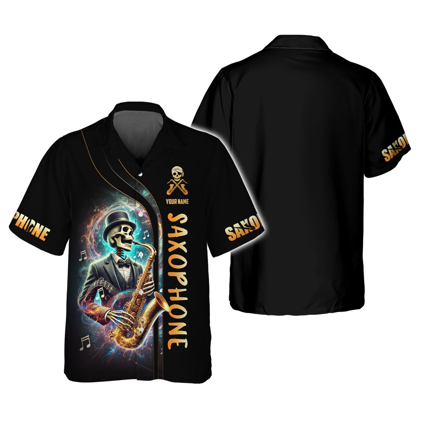 Camisetas personalizadas con diseño de esqueleto de artista tocando el saxofón Camiseta 3D de saxofón Regalo para amantes del saxofón