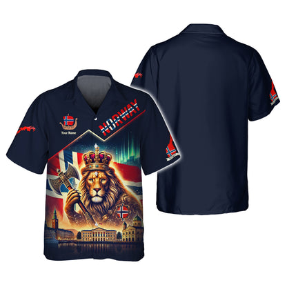 Camiseta personalizada con el nombre en 3D de El Rey León con la bandera de Noruega, regalo personalizado para los amantes noruegos