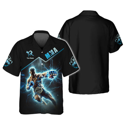 MMA Personalized Name MMA Fighter With Blue Lightning Custom 3D Shirts Gift For MMA Lovers