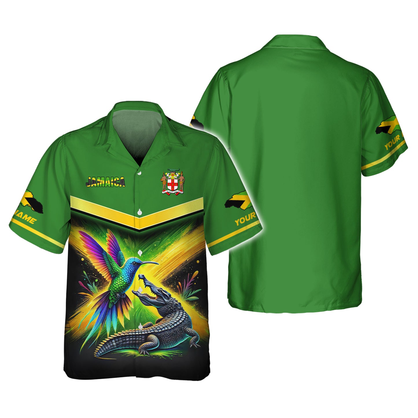 Camiseta personalizada con nombre en 3D de colibrí y cocodrilo de Jamaica, regalo personalizado para amantes de Jamaica