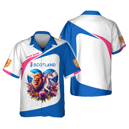 Camiseta personalizada con nombre y estampado 3D de león con unicornio en Escocia como regalo para amantes de Escocia