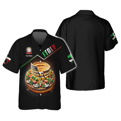 Taste Of Italy Custom Colosseum Pizza T-Shirt With Italian Flair Personalized Name Gift For Italian Lovers