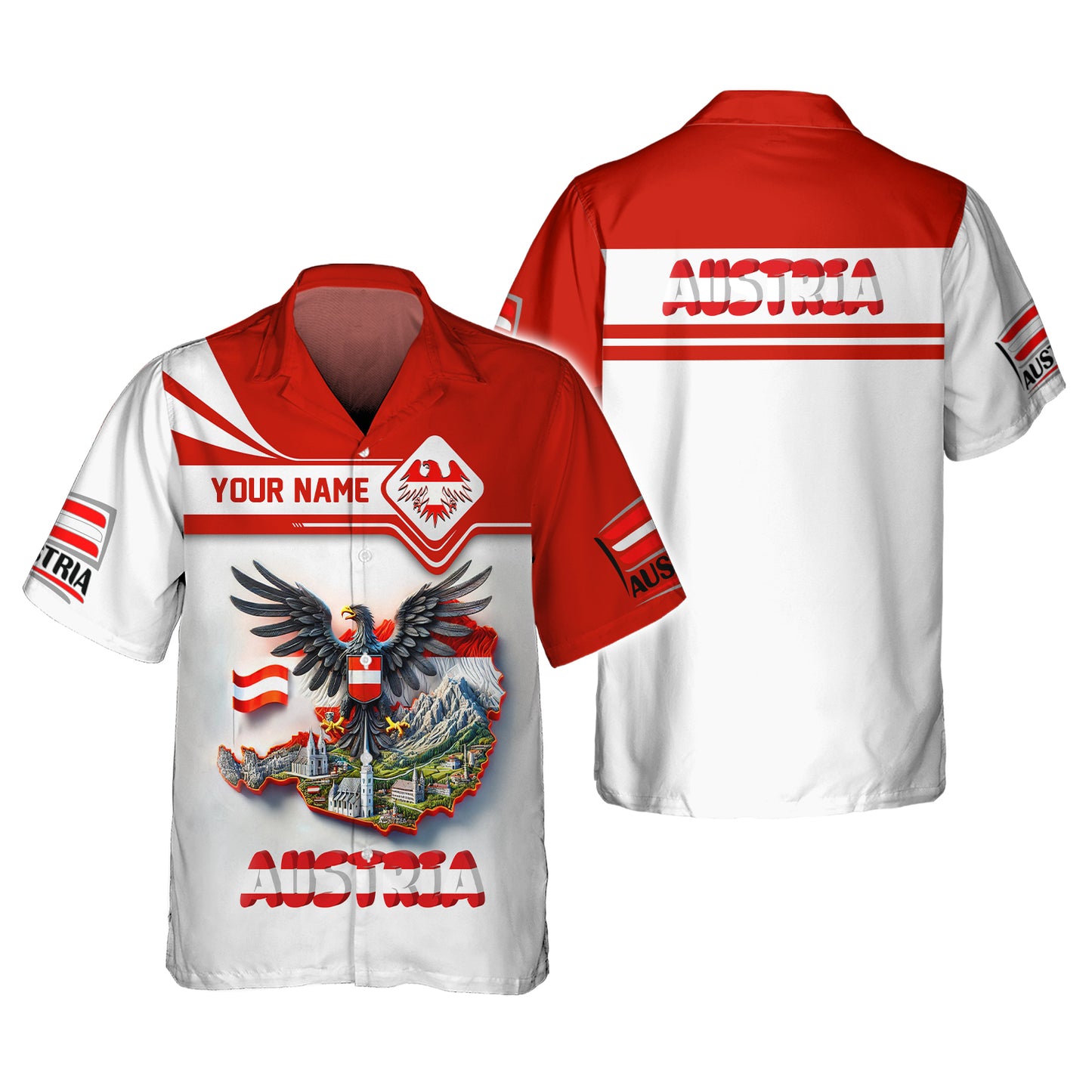 3D Full Print Eagle With Map Of Austria T-Shirts Personalized Name Gift For Austrian Lovers