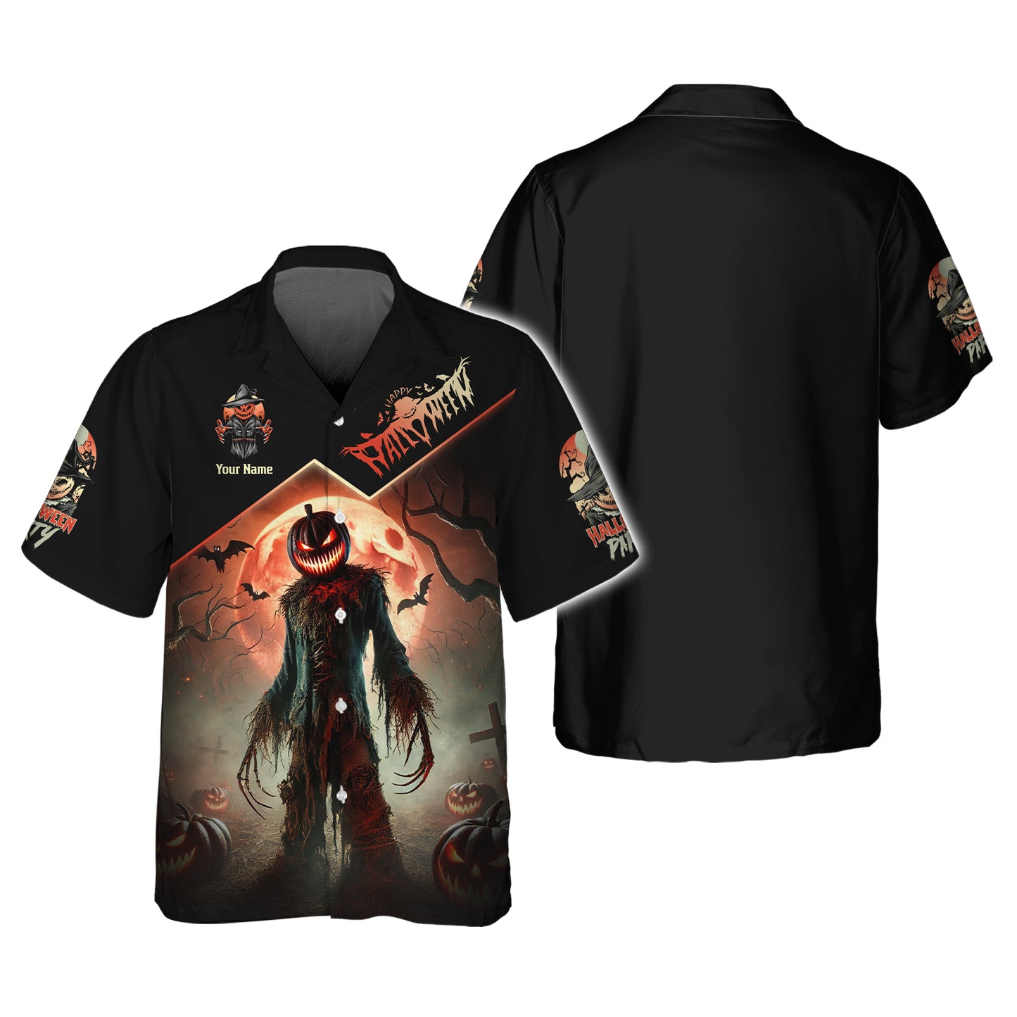 Camisetas de Halloween con estampado completo en 3D de calabaza y luna roja, regalo personalizado con nombre para amantes de Halloween