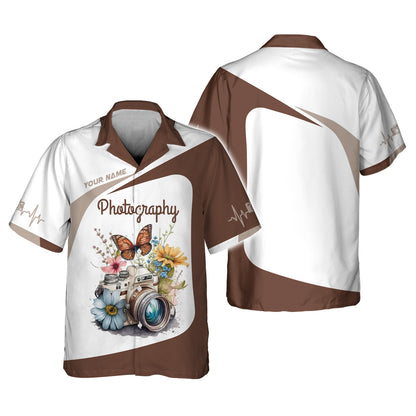 T-shirts avec impression 3D complète d'appareil photo avec papillon Cadeau personnalisé pour les amateurs de photographe