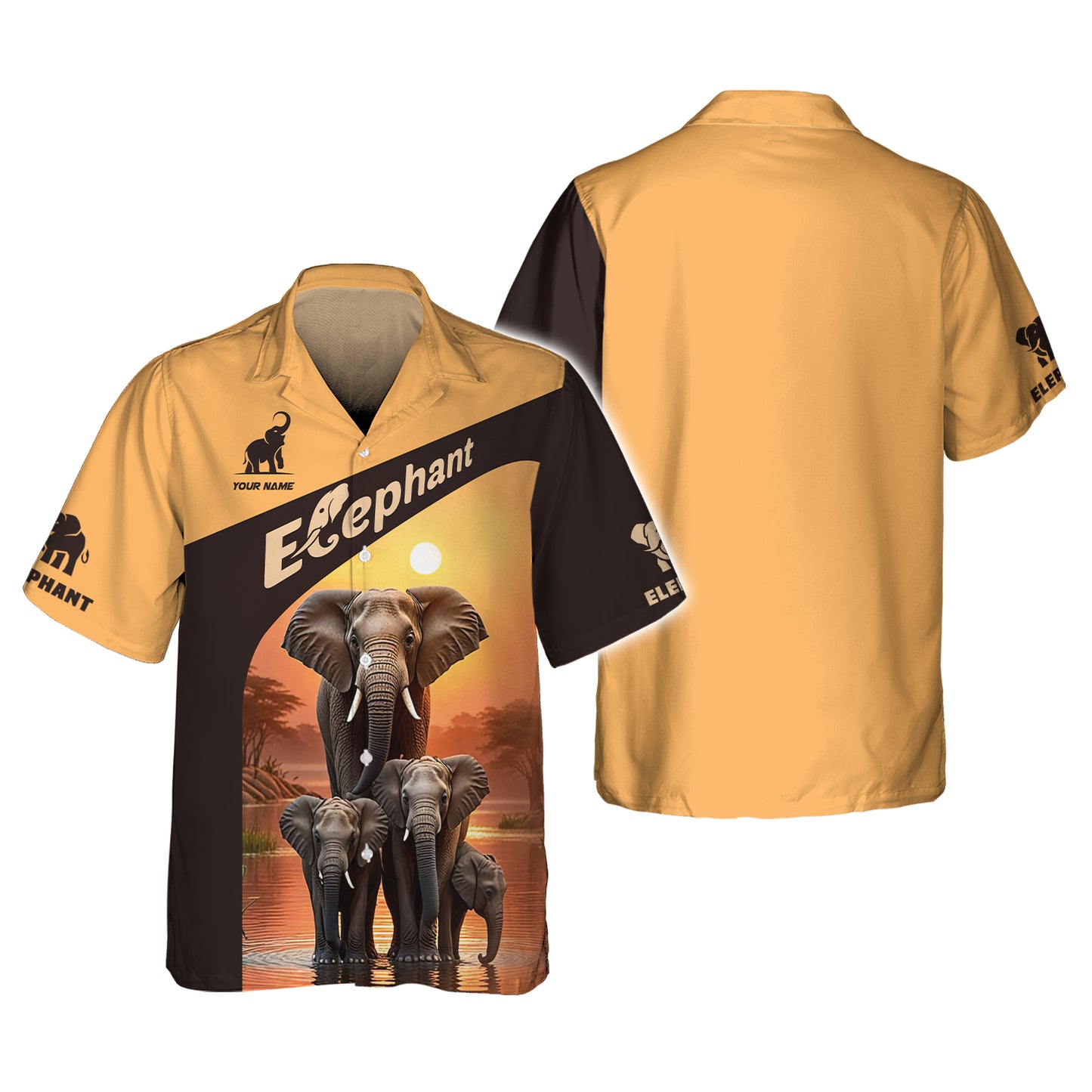 3D Full Print Sunset Elephant Zipper Hoodie Personalized Name Gift For Elephant Lovers