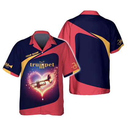 3D Full Print Trumpet Heart Shirt Personalized Name Gift For Trumpet Lovers