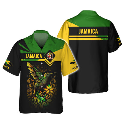 Camiseta personalizada con nombre en 3D de colibrí de Jamaica, regalo personalizado para amantes de Jamaica