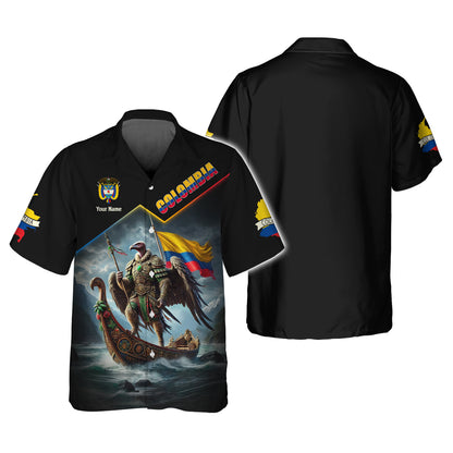 Andean Condor Warrior With Colombia Flag Custom T-Shirts Gift For Colombia Lovers