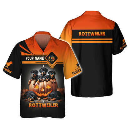 Happy Halloween Custom Name 3D T-Shirts Rottweilers With Pumpkin Halloween Shirt