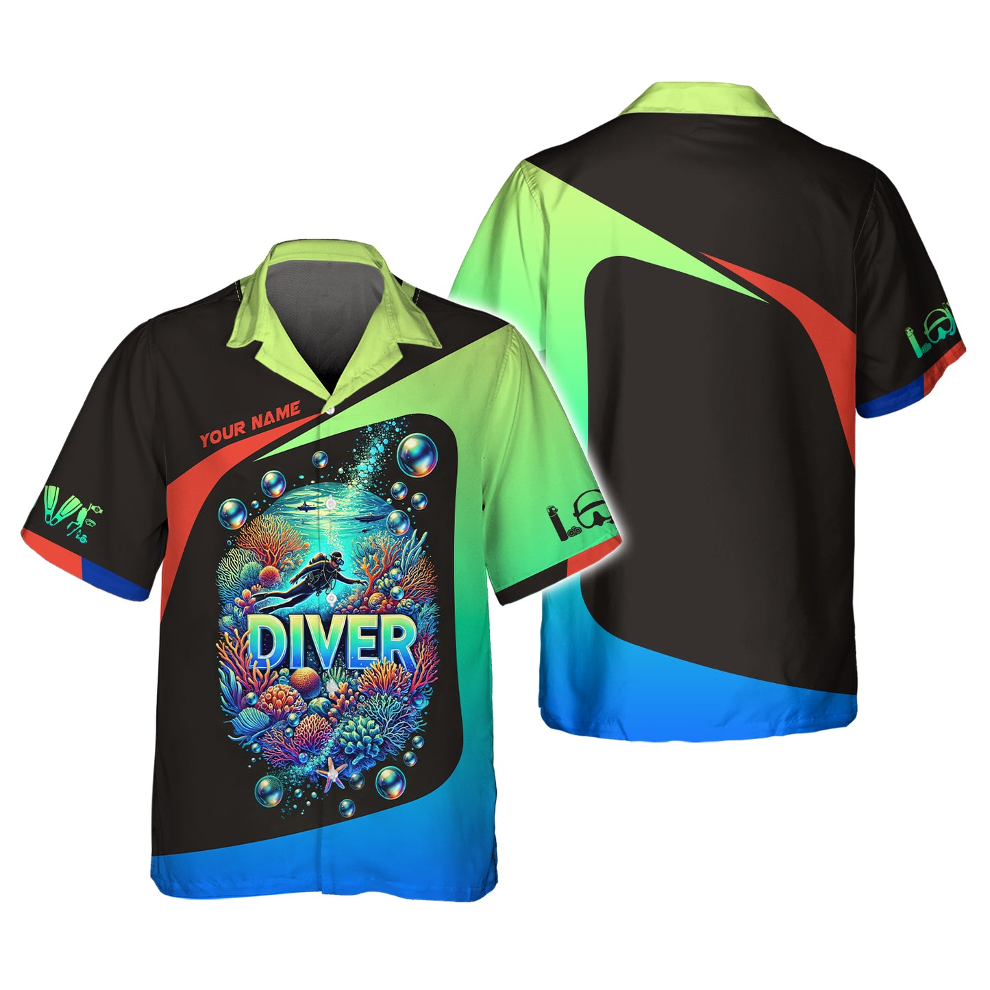 Camiseta personalizada con nombre de buceo en 3D Buceo en el océano Regalo personalizado para amantes del buceo