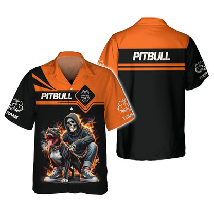 T-shirt personnalisé avec nom Pitbull avec crâne de feu, cadeau pour les amoureux des chiens, chemises 3D