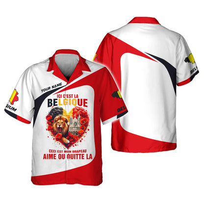 Camisetas con corazón de Bélgica con impresión 3D personalizada, regalo con nombre para amantes belgas