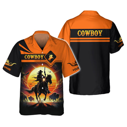 Camisetas con estampado 3D completo de vaquero con búfalo, regalo con nombre personalizado para amantes de los vaqueros