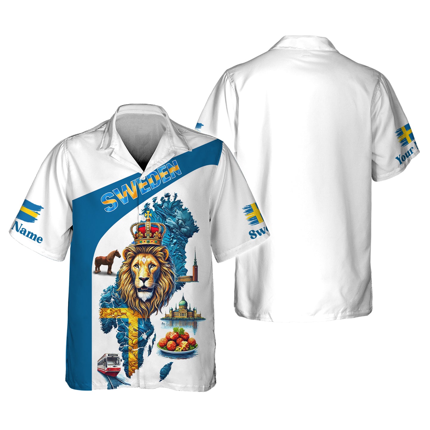 T-shirt imprimé en 3D du Roi Lion avec carte de la Suède, cadeau personnalisé pour les amoureux suédois