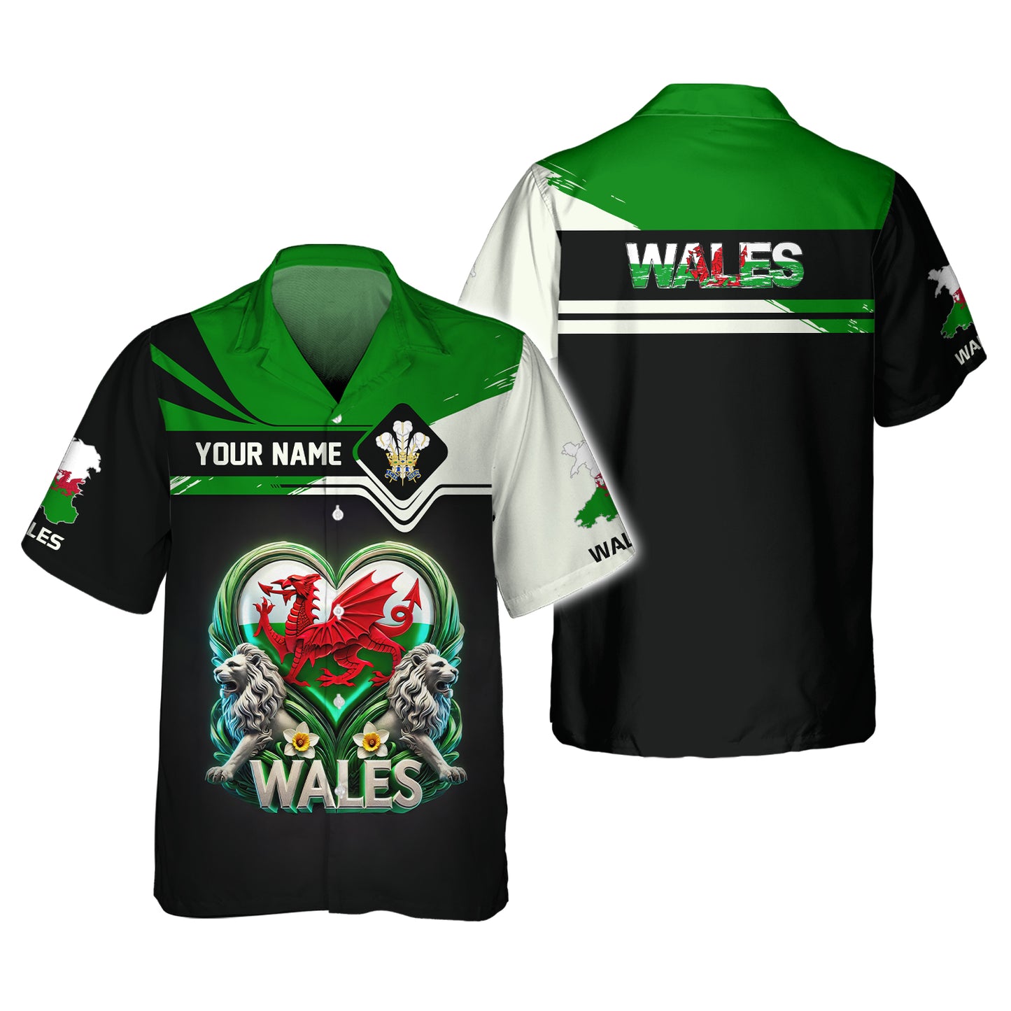 3D Full Print Dragon With Lion Of Wales Shirt Personalized Name Gif For Wales Lovers