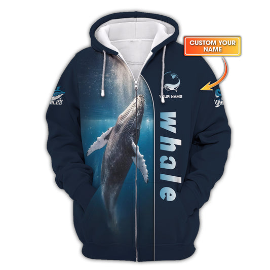 Personalized Name Whale 3D Zipper Hoodie - Embrace The Spirit Of The Ocean