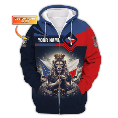 Sudadera con capucha y cremallera 3D con nombre personalizado de El Rey León de la República Checa, regalo personalizado para los amantes de la República Checa