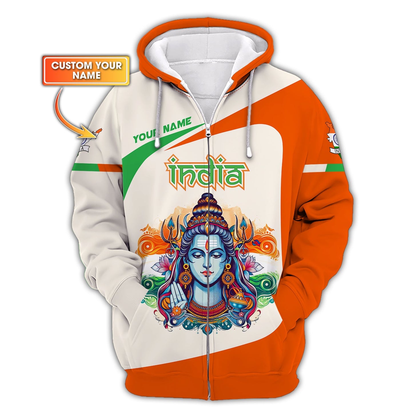 T-shirts personnalisés en Inde Lord Shiva India 3D Zipper Hoodie Cadeau pour les amoureux de l'Inde