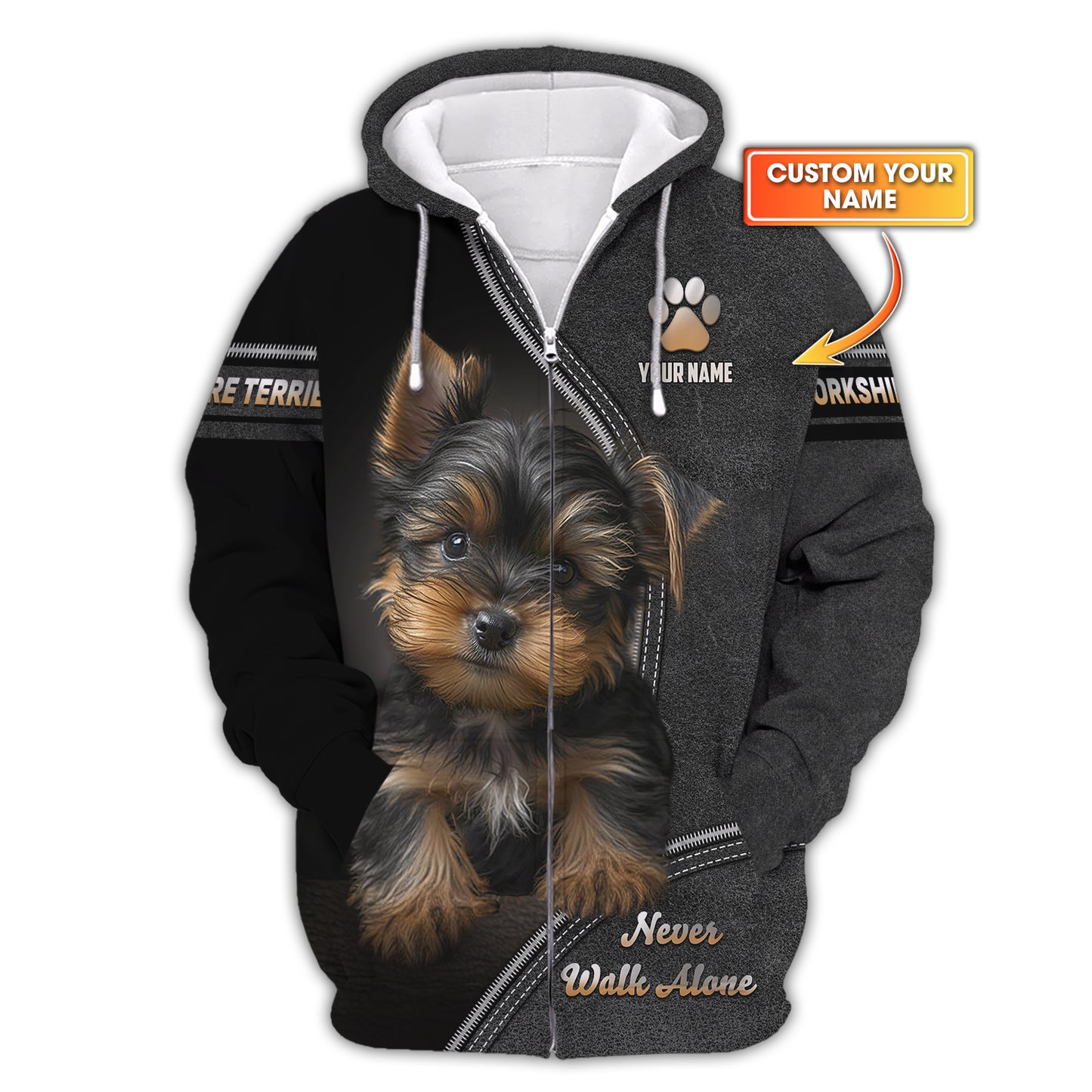 3D Full Print Yorkshire Terrier Dog Zipper Hoodie Personalized Name Gift For Dog Lovers