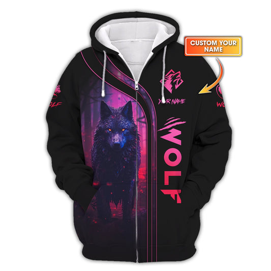 Sweat à capuche zippé Wolf Neon T-shirt personnalisé Gif pour les amoureux des loups Chemises 3D