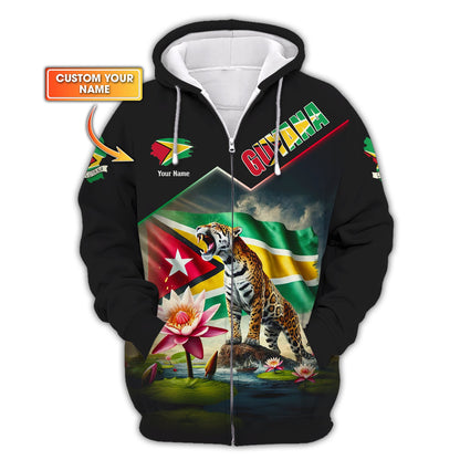 Sudadera con capucha y cremallera de Guyana con estampado completo en 3D, regalo personalizado con nombre para amantes de Guyana