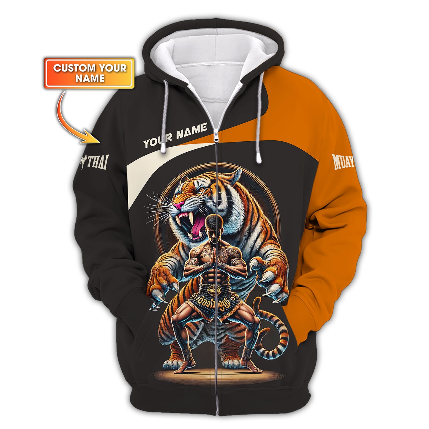 Sudadera con capucha y cremallera con estampado 3D de Tiger Muay Thai, regalo personalizado para amantes del muay thai