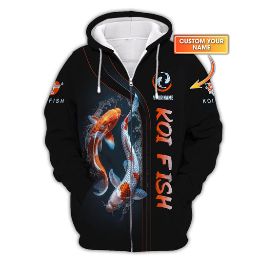 3D Full Print Koi Fish Zipper Hoodie Personalized Name Gift For Koi Fish Lovers