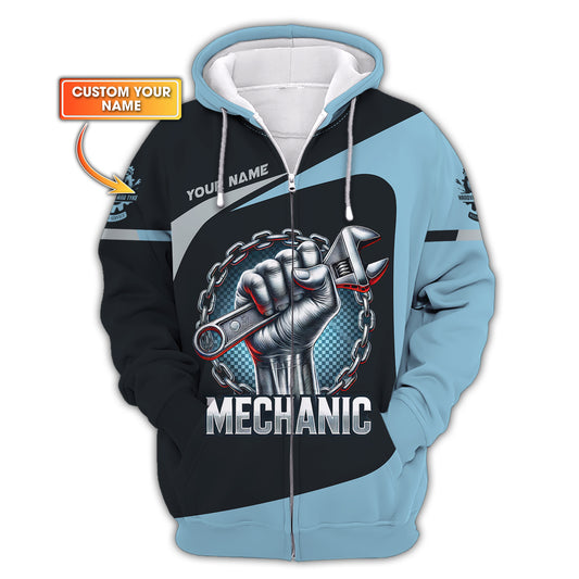 3D Full Print Wrench and Chain Mechanic Zipper Hoodie Personalized Name Gift For Mechanic Lovers