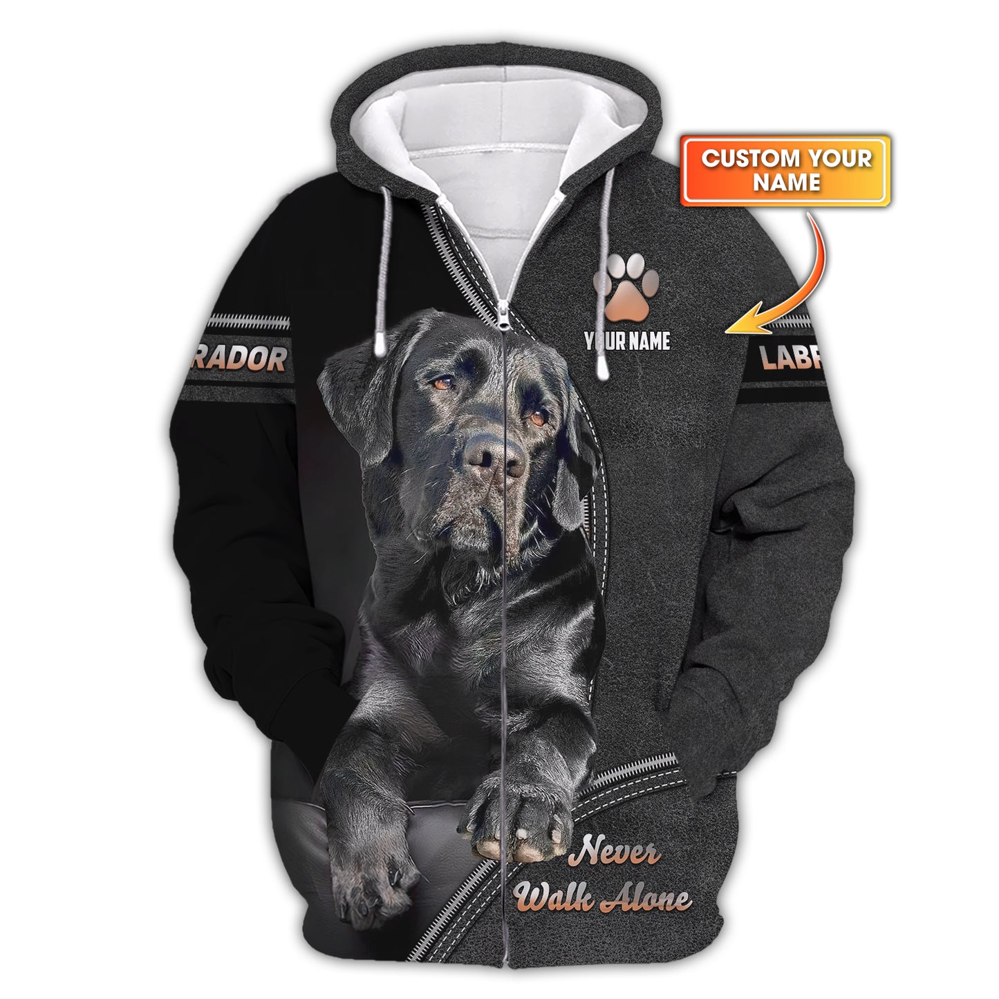 3D Full Print Labrador Dog Zipper Hoodie Personalized Name Gift For Dog Lovers