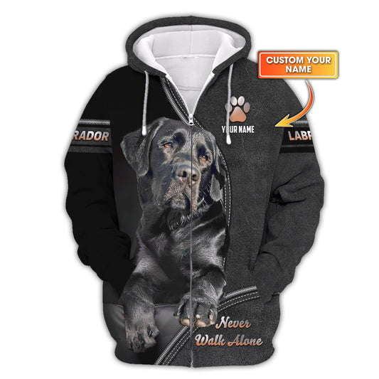 3D Full Print Labrador Dog Zipper Hoodie Personalized Name Gift For Dog Lovers