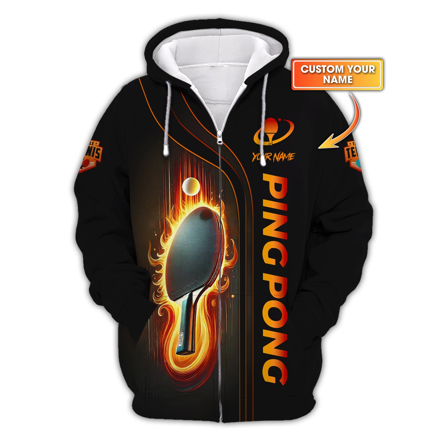 Camiseta de ping pong personalizada - Diseño Fiery Paddle