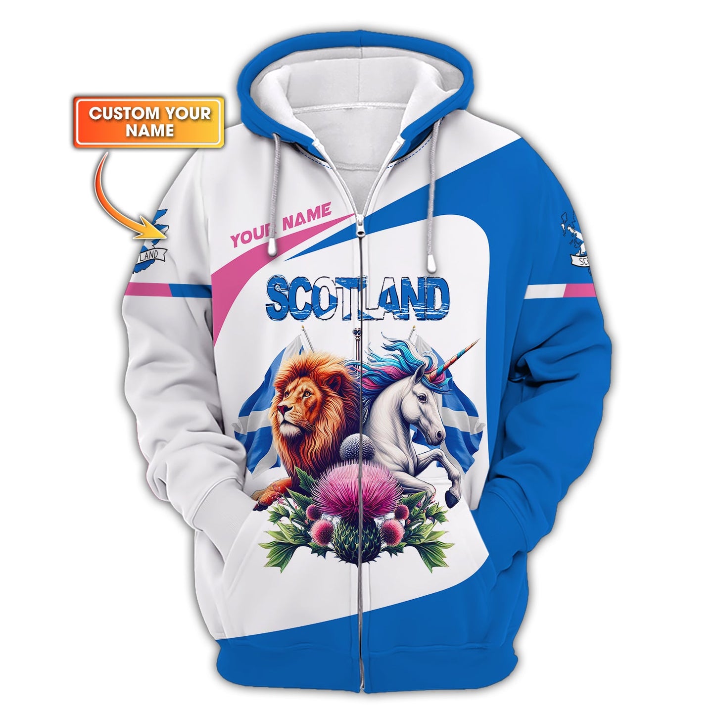 Sweat à capuche zippé personnalisé Scotland Pride Lion et licorne d'Écosse Cadeau pour les amoureux des Scotistes