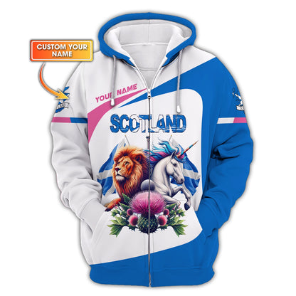 Sweat à capuche zippé personnalisé Scotland Pride Lion et licorne d'Écosse Cadeau pour les amoureux des Scotistes