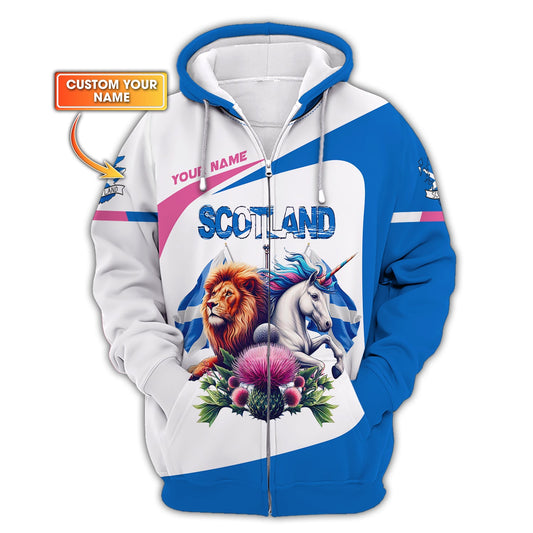 Sudadera con capucha y cremallera personalizada con el orgullo de Escocia, león y unicornio de Escocia, regalo para los amantes de Escocia