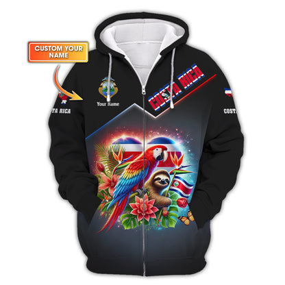 Customizable Full 3D Printed Costa Rica Wildlife Zipper Hoodie Gift For Costa Rica Lovers