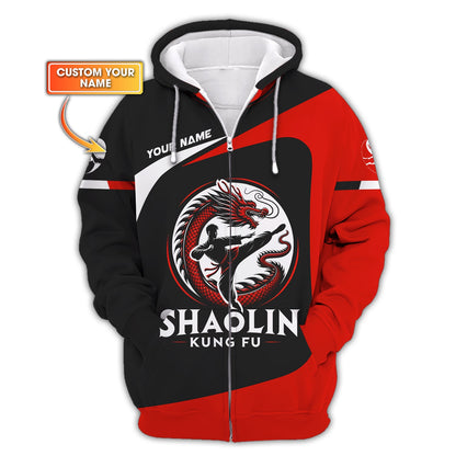 Sweat à capuche personnalisé avec nom Shaolin Kung Fu 3D avec fermeture éclair, cadeau personnalisé pour les amateurs de Shaolin Kung Fu