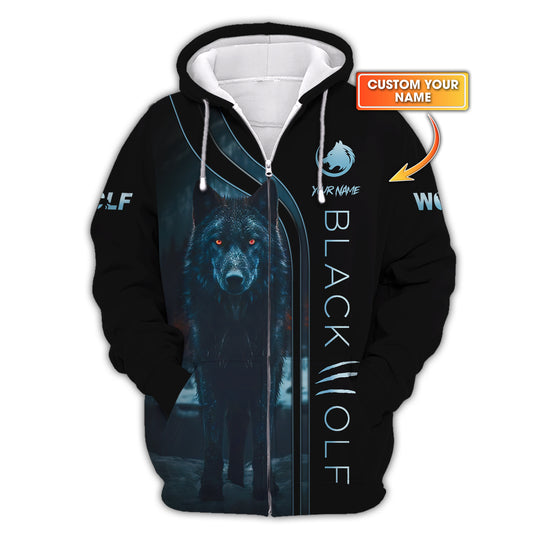 Personalized Black Wolf Zipper Hoodie - Embrace The Spirit Of The Wild