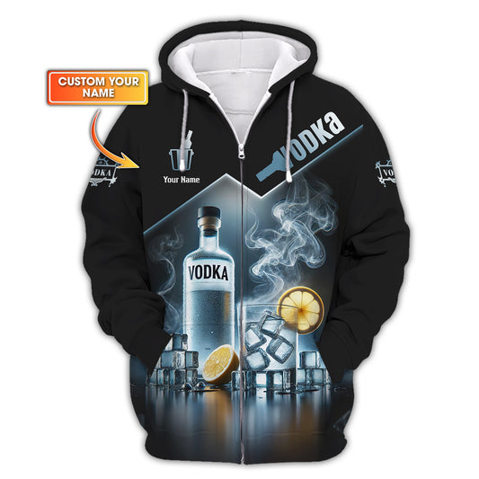 3D Full Print Vodka With Cool Ice And Lemon Zipper Hoodie Personalized Name Gift For Vodka Lovers